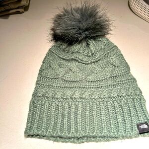 North face hat with faux fur pompom